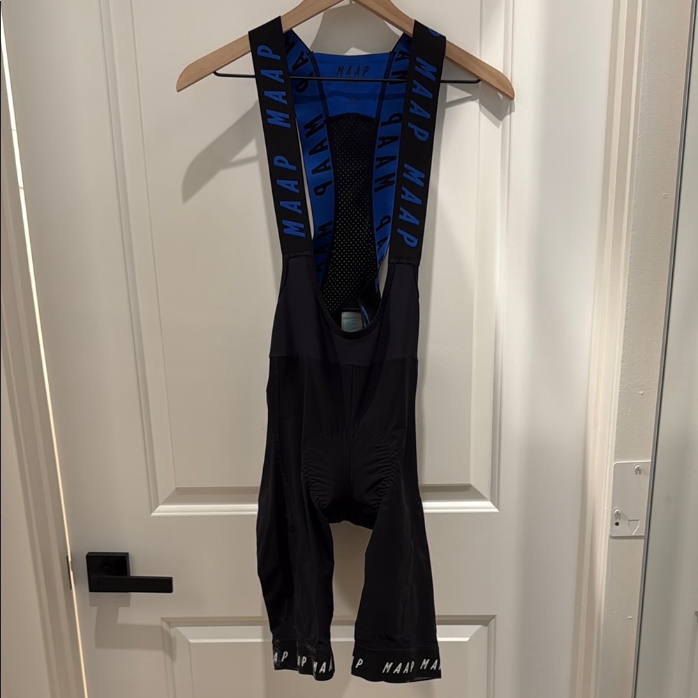 Men’s MAAP Black and Blue Cycling Bib Shorts (Large)